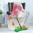 thumbnail image 4 of Spring Soft Flannel Fleece Blanket, Spring Blossoming Tree and Dreaming Girl on Swing Chilhood Memories Watercolor Art, Cozy Plush for Indoor and Outdoor Use, 60" x 80", Multicolor, by Ambesonne, 4 of 5