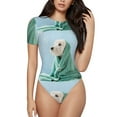 thumbnail image 2 of Goofa Dog Wrapped in Towel Printed Women Rash Guard Short Sleeve,Tummy control Swimsuit Surfing Swimsuit Bathing Suit One Piece Swimsuit UPF 50-Large, 2 of 9