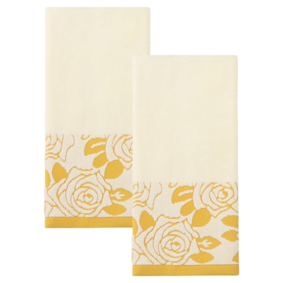 REGALWOVEN 2 Pack Pure Cotton Hand Towels with Rose Jacquard, Soft Absorbent Quick Dry Towel Set for Bathroom, Kitchen, Spa, Gym Yellow 29" x 13"