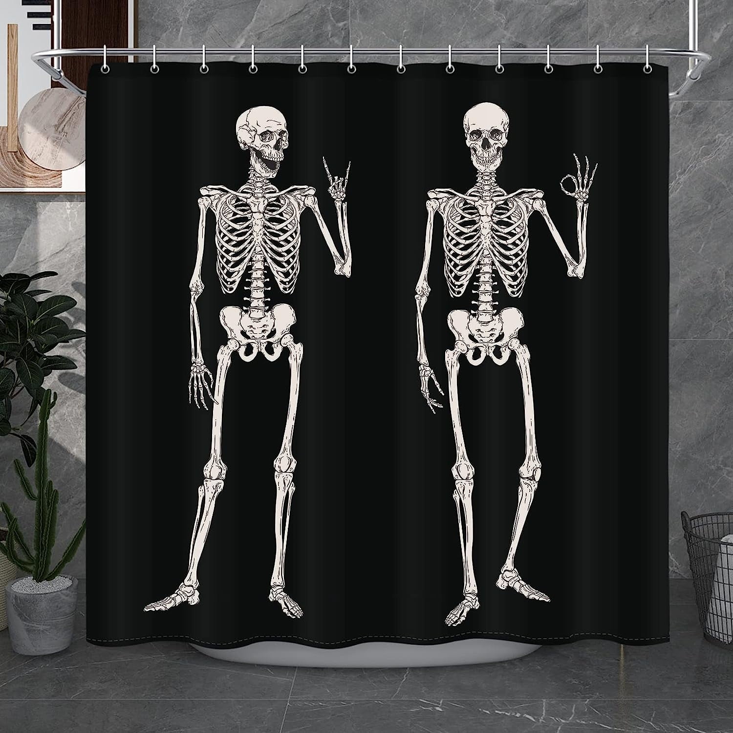 JOOCAR Cool Halloween Skull Shower Curtain, Funny Gothic Skeleton Day of  Death Goth Bathroom Decor, Waterproof Fabric Polyester Curtain Set, with 12 