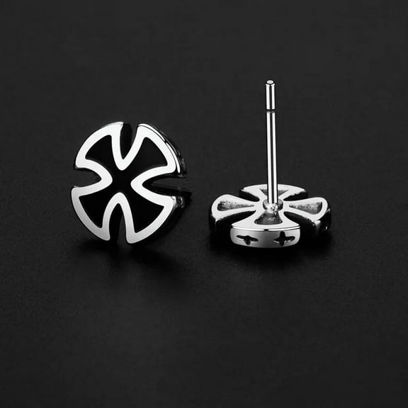 GKNET Mens Unisex Black Iron Cross Stud Earrings Punk Gothic Delicate Jewelry Stainless Steel