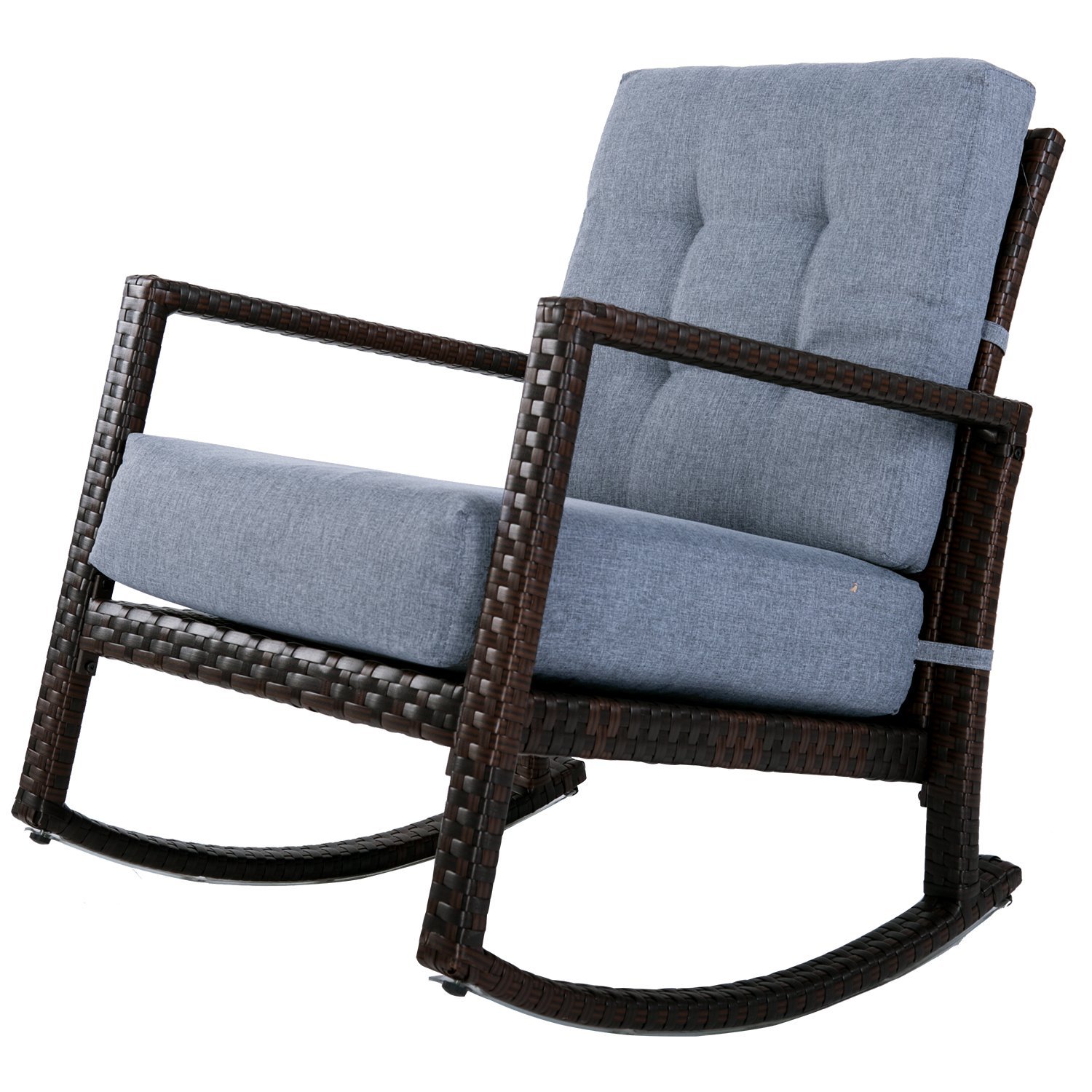 Merax Cushioned Rattan Rocker Chair Patio Glider Lounge Wicker Chair with Cushion(Grey Cushion) - image 2 of 3
