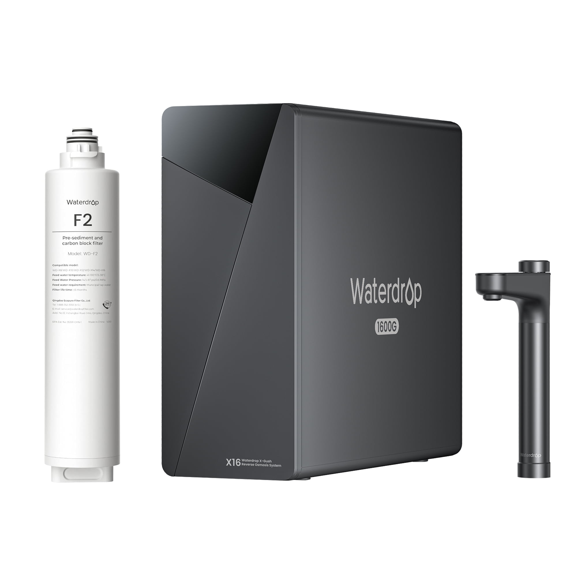 Waterdrop X16 Tankless Reverse Osmosis System, NSF/ANSI 58&372 Certified, 1600 GPD RO Water Filter System, 11-Stage Filtration UnderSink RO, 3:1 Pure to Drain, Alkaline Mineral pH+, with WD-F2