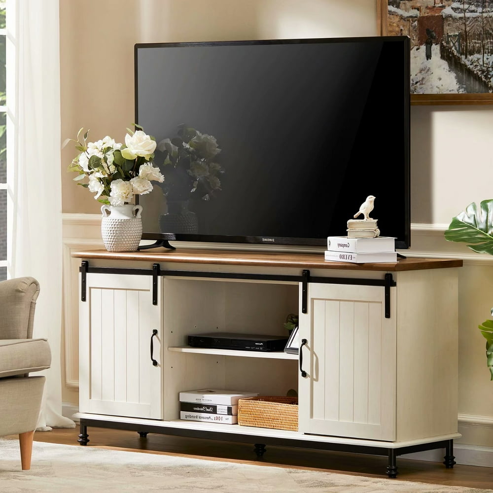 Wampat Farmhouse TV Stand Sliding Barn Door Entertainment Center for TV