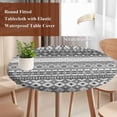 thumbnail image 4 of Grey White Boho Round Tablecloth, Fitted Table Cover with Elastic for 36"-44" Round Tables, Vintage Ethnic Tribe Abstract Art Table Cloth Outdoor Indoor Dinning Party Waterproof Tablecloths, 4 of 7