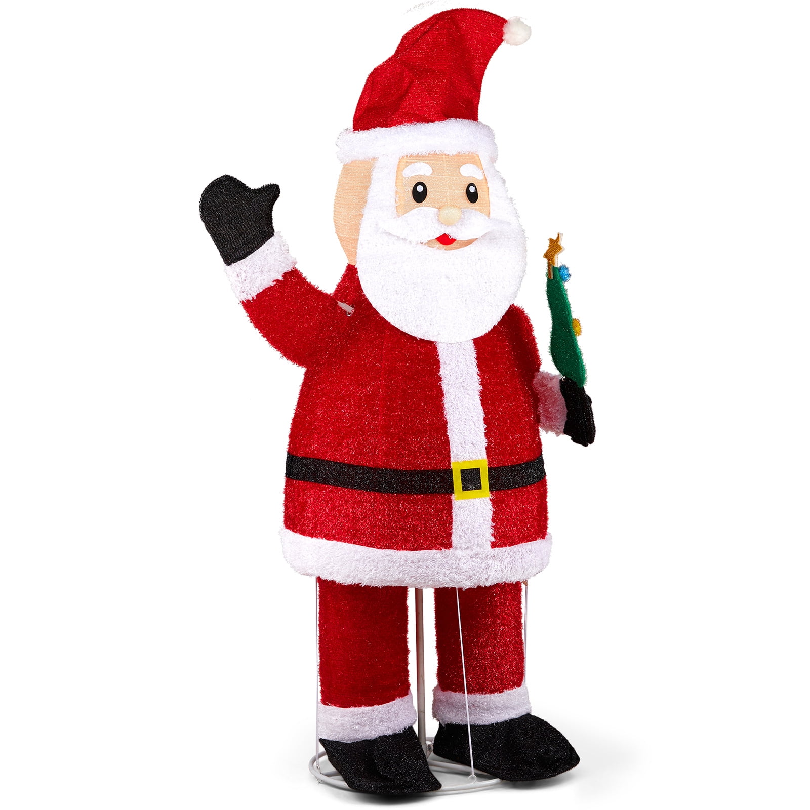 Astoutdoor 6 ft Lighted Santa Christmas Yard Decoration, Pre-lit Pull Up Santa with 180 LED Warm White Lights and Ground Stakes, White