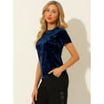 thumbnail image 4 of DARING DIVA Women's Velvet Blouse Tops Crew Neck Short Sleeve T-Shirt S Royal Blue, 4 of 6