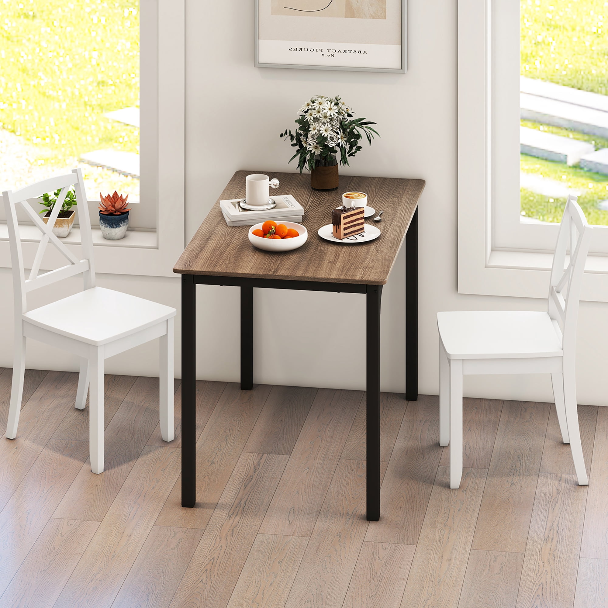 Gymax Dining Chair Set of 4 Kitchen Side Chairs w/ Rubber Wood Legs & Cross Back White