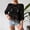 Black, variant on Women's Crochet Lace Beach Cover Up, 3/4 Sleeve Fringe Hem Hollow Out Loose Fit Poncho Top for Summer Vacation, Beige One Size