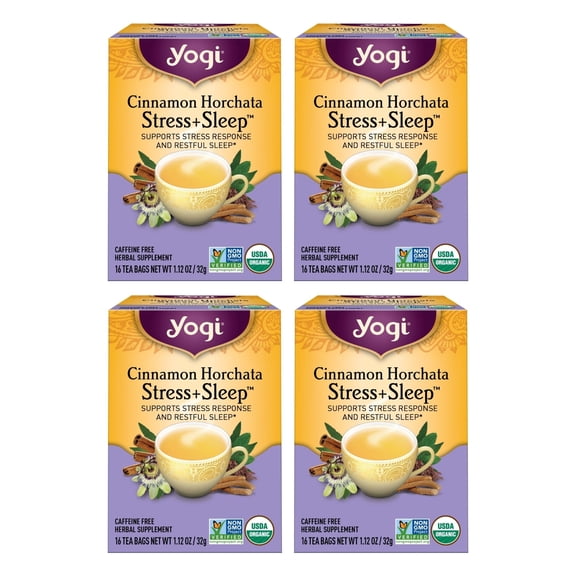 Yogi Tea, Cinnamon Horchata Stress   Sleep, Herbal Tea, Wellness Tea Bags, 4 Boxes of 16