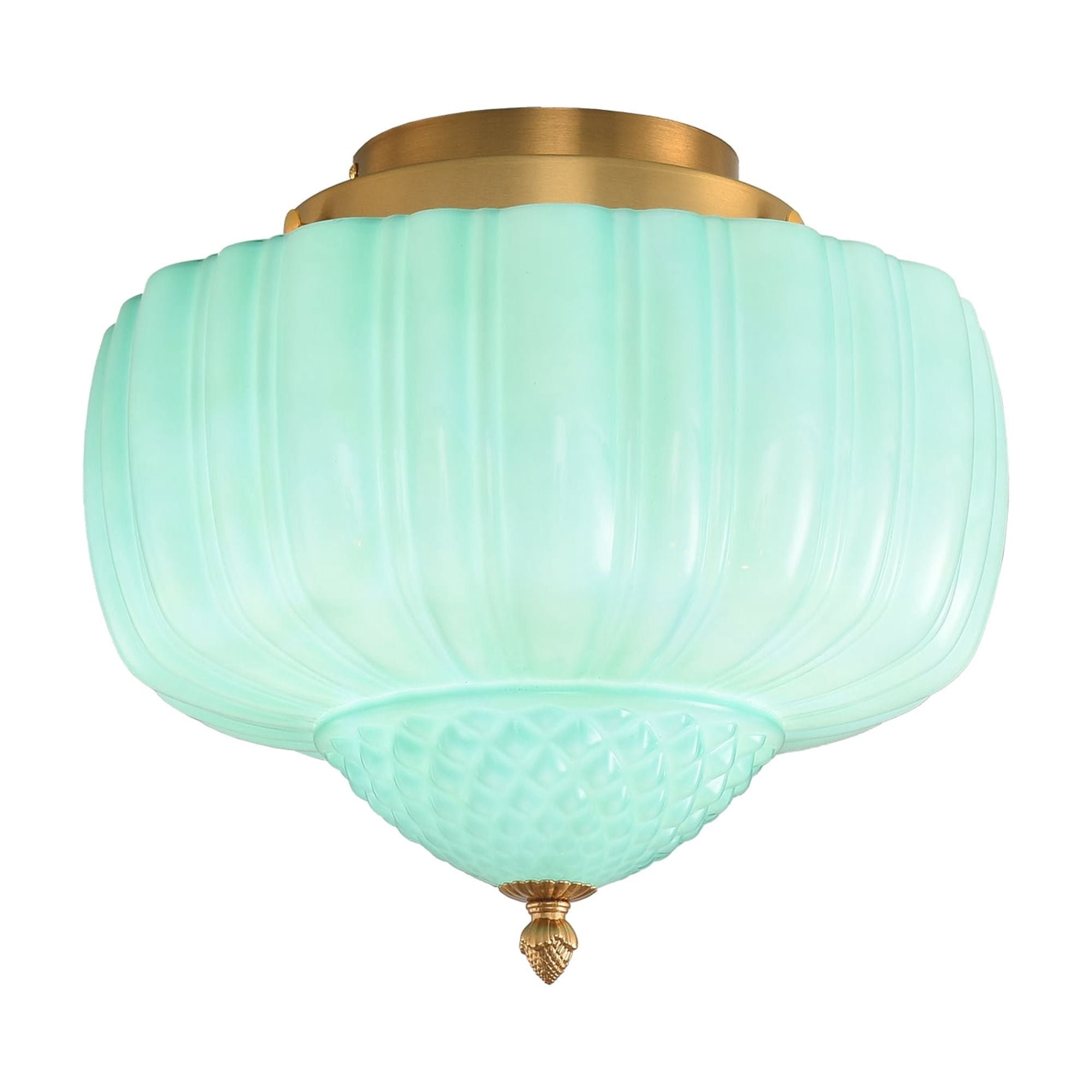 Parrot Uncle 14" Schoolhouse Flush Mount Ceiling Light, Mint Fluted Glass & Gold Base, 3-Light Vintage Close-to-Ceiling Fixture for Low Ceilings, Hallway, Kitchen & Bedroom