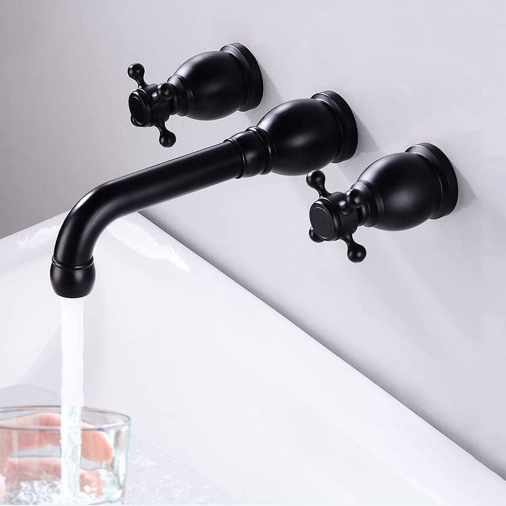 Wall Mounted Bathroom Sink Faucet Black,Hot and Cold Sink Mixer Tap Faucet,360 °Swivel Spout,Double Handle Wall Mount Brass Basin Mixer,A-Split