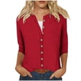 thumbnail image 2 of Women's Crew Neck 3/4 Sleeve Shirts Tops Basic Button Down Open Front Cardigan Solid Color Loose Cute Tunic Tee Blouses Cardigan Sweaters for Women, 2 of 2