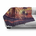 thumbnail image 3 of Island Party Soft Flannel Fleece Blanket, Sunset by the Road with Palm Trees and House Sea Town Coastal Graphic, Cozy Plush for Indoor and Outdoor Use, 70" x 90", Eggplant Dark Coral, by Ambesonne, 3 of 6