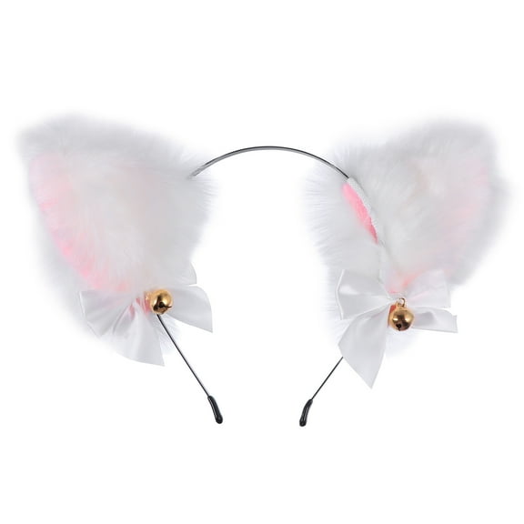 CRILSTYLEO Girls Bow Headband Cat Ears White Cosplay Accessory 1Pack