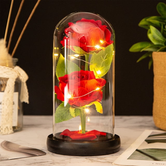 BKER Two Roses Glass Cover LED Atmosphere Lamp Creative Decoration For Girlfriend On Valentine's Day Rose Lamp