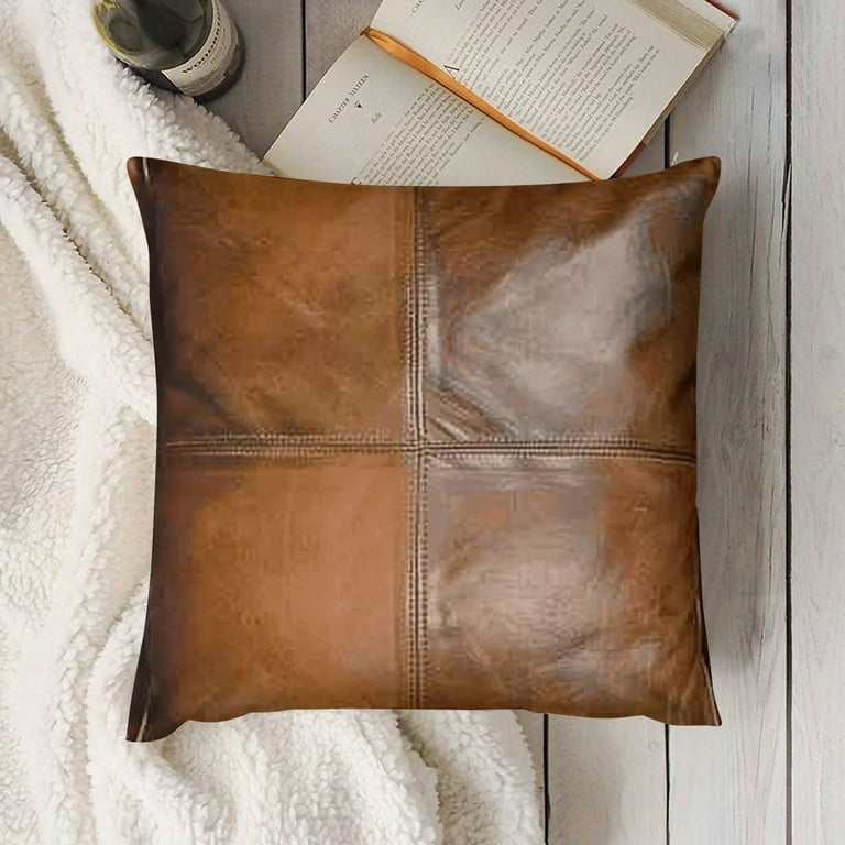 Lambskin Leather Pillow Cover Decorative Sofa Cushion Case Throw Covers for Living Room Bedroom Brown Box Pack of Walmart