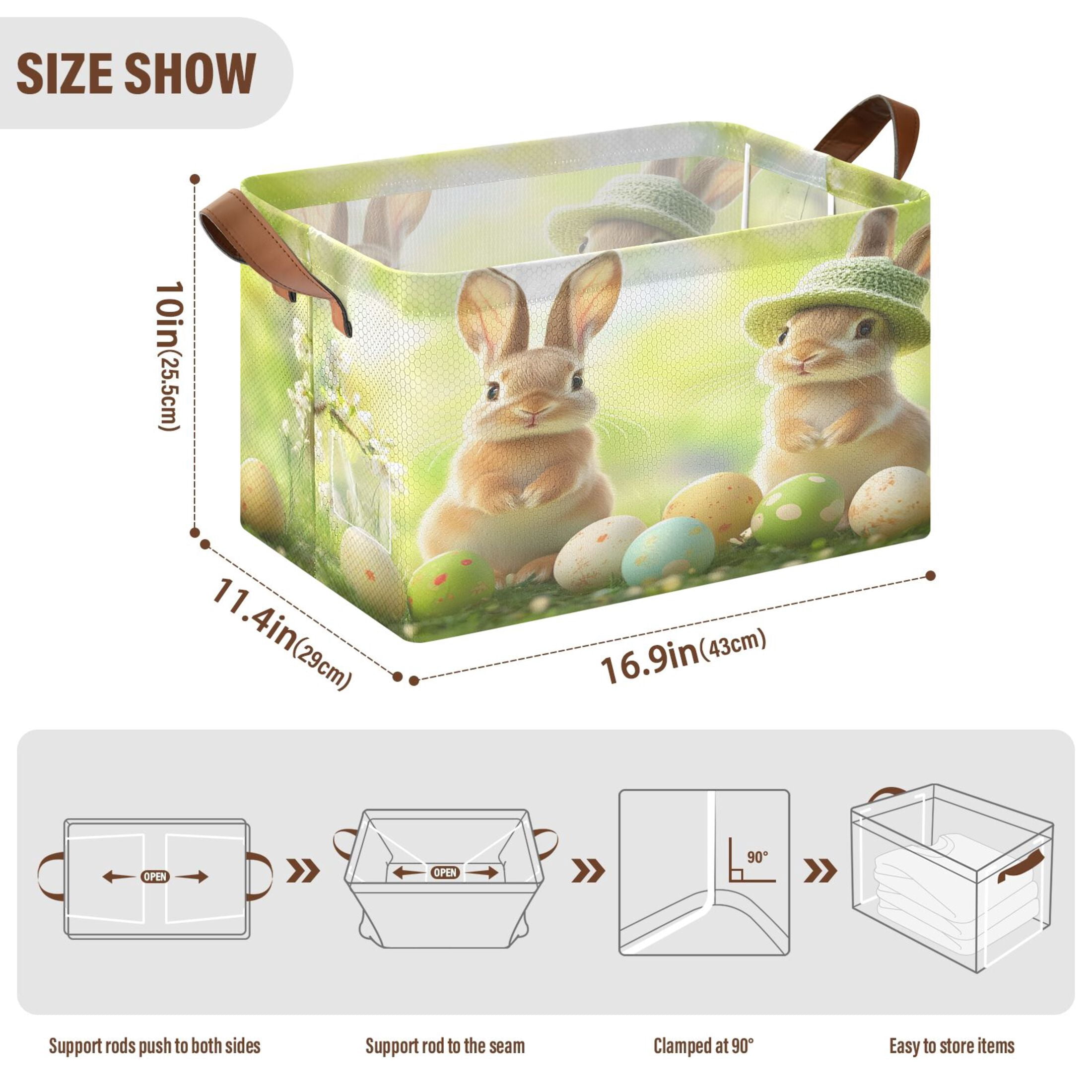 Ryvnso Happy Easter Bunny Storage Bins Large Basket Foldable Cube Toys Organizer with Handles 2 PCs