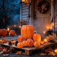 thumbnail image 6 of Artificial Foam Pumpkin Set 7 Pack, Assorted Size Fake Pumpkins In Orange Black White, Fall Harvest Halloween Table Centerpiece And Tiered Tray Decor, 6 of 6