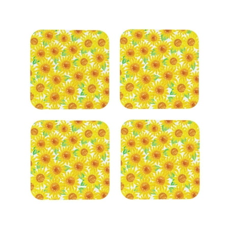 

Leather Coasters Set of 4 - Sunflowers2 Lightweight Non-Slip Drink Coasters for Desk Anti-Scalding Desk Cup Coasters for Office Table Decor Square