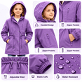 thumbnail image 3 of Girl's Zip up Hooded Rain Jackets, Drawstring Waist Long Sleeve Windbreaker, Lightweight Waterproof Rain Coat with Zip Pockets, 6-7 Years, 3 of 8