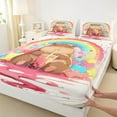 thumbnail image 3 of Feelyou Cute Funny Capibara Bed Sheets for Kid, Milk Tea Animal King Sheets, Cartoon Watercolor Rainbow Sheet Set, Microfiber Bedroom Decor, 4pcs, 3 of 7