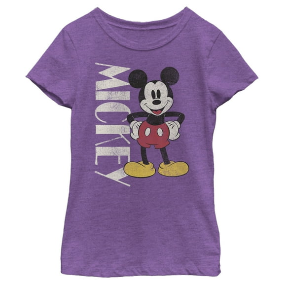 Girl's Mickey & Friends '90s Mickey Mouse Distressed  Graphic Tee Purple Berry X Large