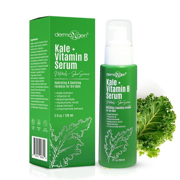 Dermaxgen Soothing Serum with Kale & Vitamin B - Brightening & Hydrating Facial Serum for All Skin Types - Niacinamide & Hyaluronic Acid Formula - Nourishes, Unclogs Pores, & Reduces Dryness