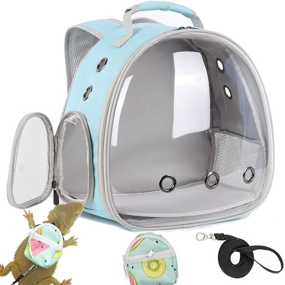 Desert Iguana Backpack Carrier,Bearded Dragon Portable Backpack Carrier with Small Backpack Harness Leash Set,Space Capsule Clear Bubble Window Travel Backpack for Lizard Travel,Guinea Pig,Rabbit