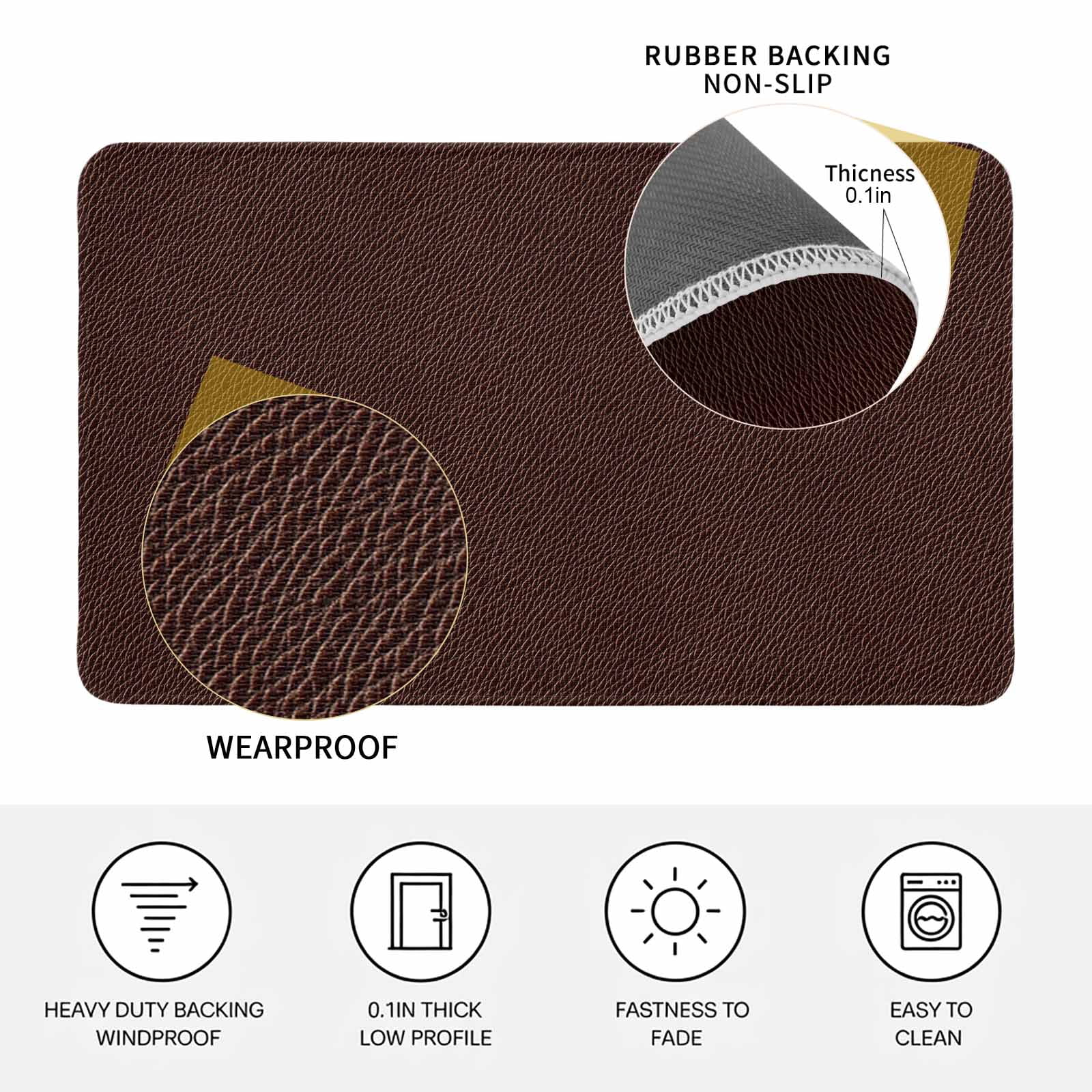 Solid Brown Doormat Outdoor Entrance 24"x36", Vintage Minimalism Abstract Denim Pattern Absorb Moisture Dirt Door Mats, Non-Slip Rubber Backing Floor Mats Indoor, Low-Profile Front Door Rugs