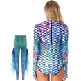 thumbnail image 2 of TiaoBug Women Long Sleeves Bodysuit Fish Scale Print Jumpsuit Swimsuit Leotard with Leggings Colorful L, 2 of 7
