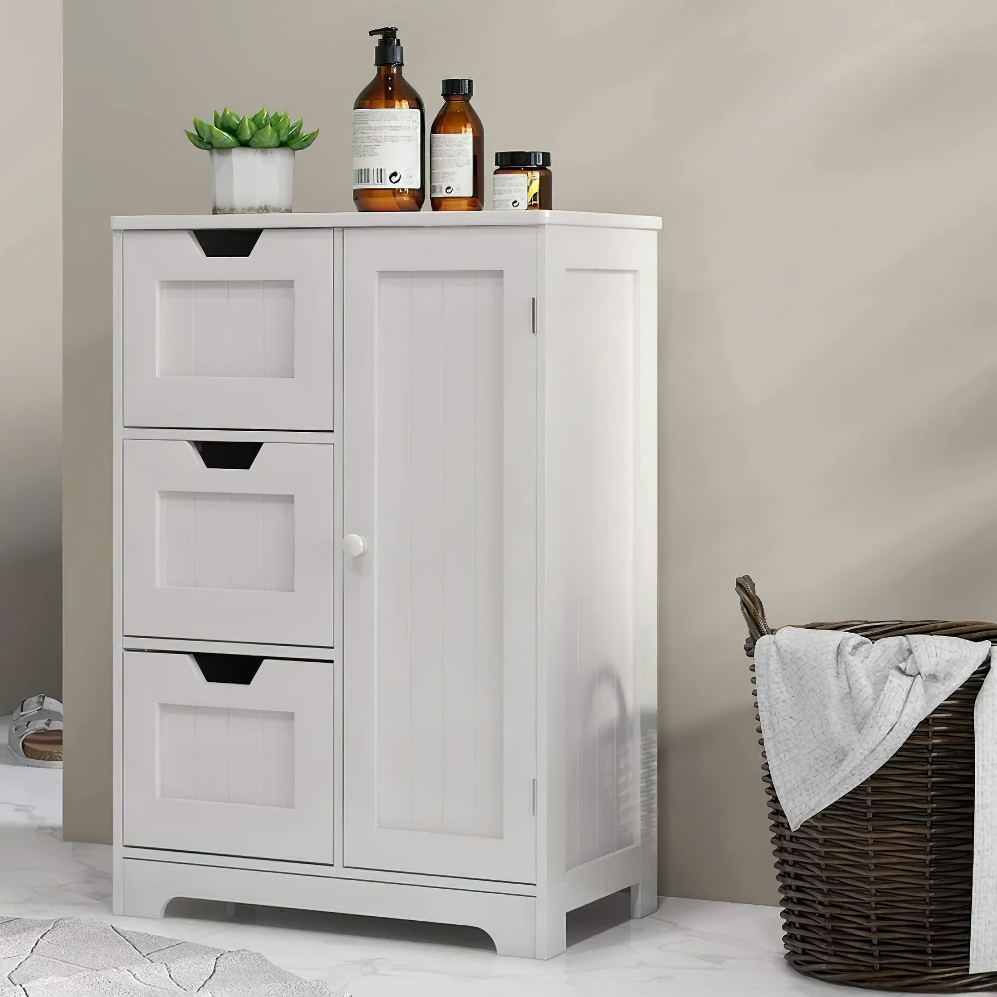 Aukfa Storage Cabinet,Freestanding Cabinet with 3 Drawers - Porcelain