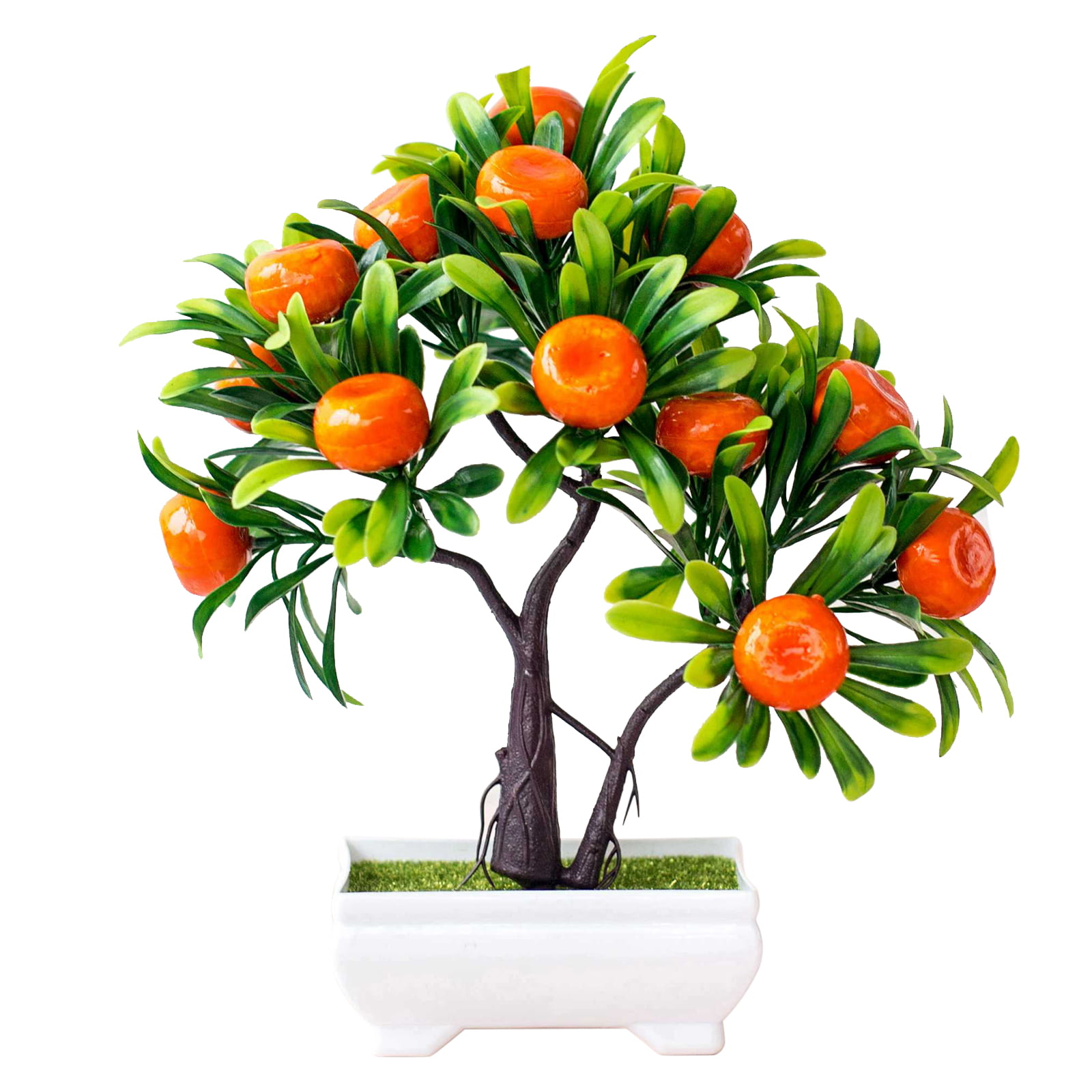 Maple Bonsai Decorative Silk Plant 16-Inch Orange in Ceramic Planter 