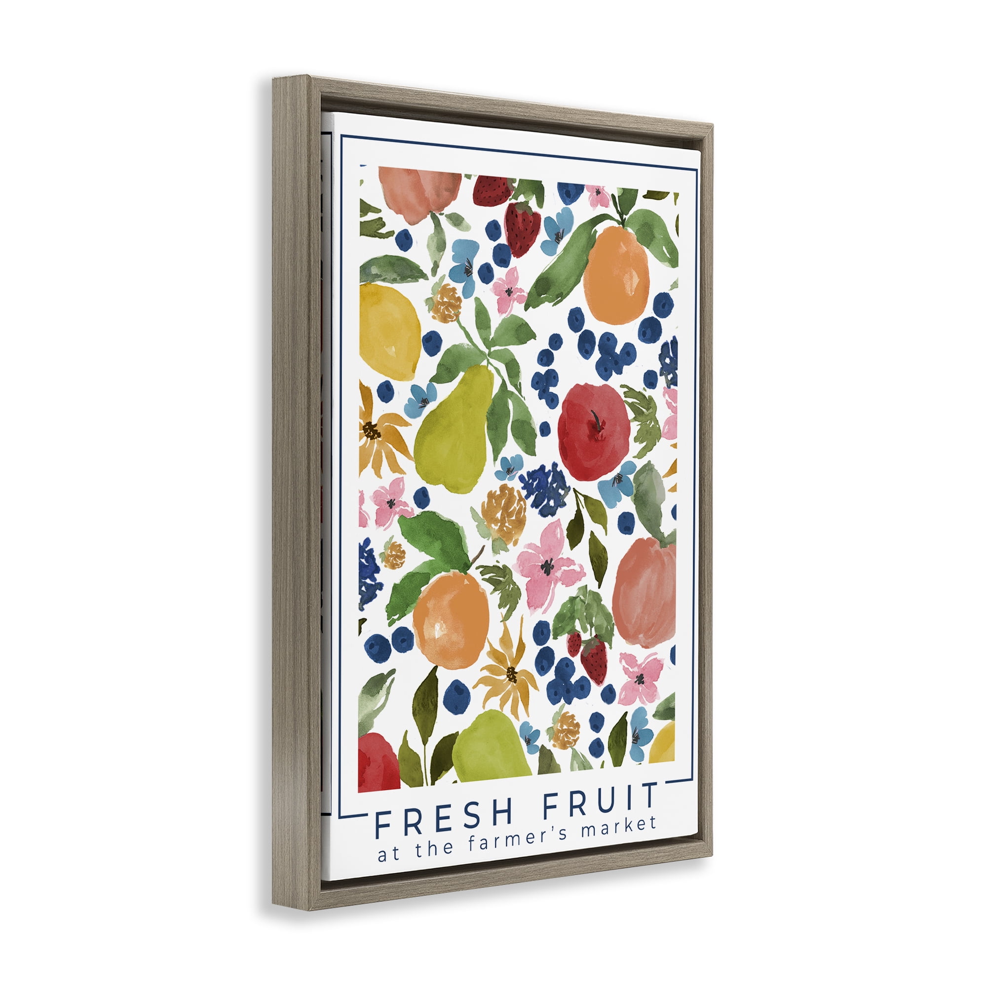 Stupell Industries Fresh Fruit Market Pattern Brown Framed Floater Canvas Wall Art, design by Lucille Price