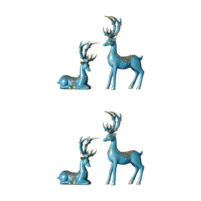 VONKY 2x Deer Figurines Sculpture Animal Statue for Tabletop Bookcase Decoration Exquisite and Stylish Blue 2Set