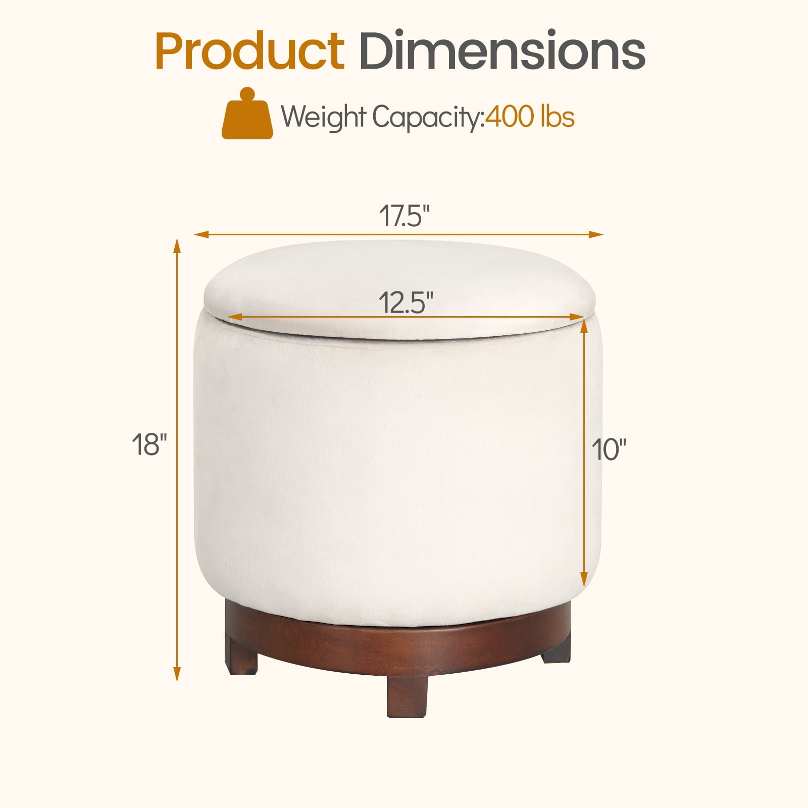 Costway 360° Swivel Velvet Foot Rest with Hidden Storage, 400 Lbs Weight Capacity for Home White and Walnut