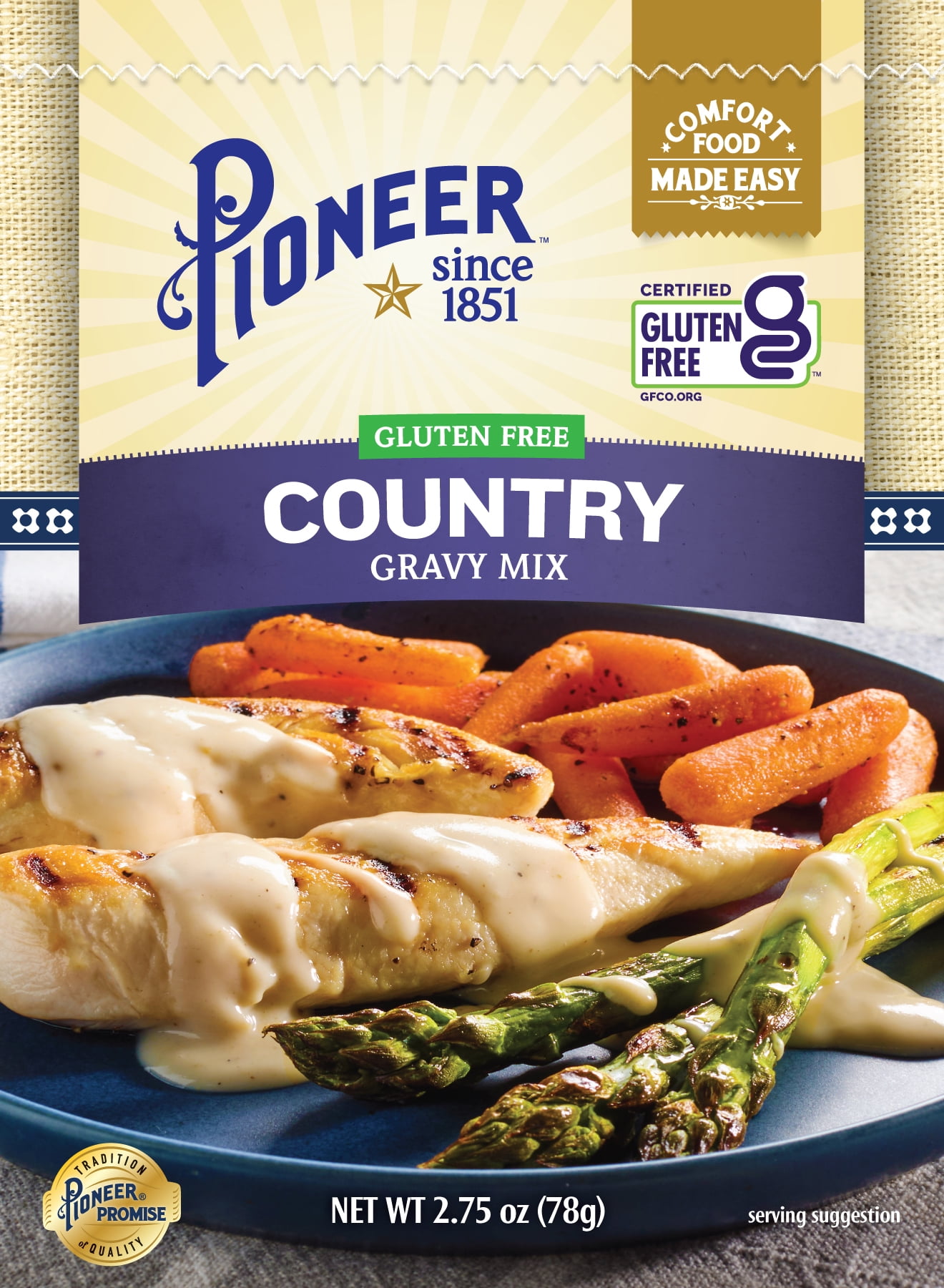 (12 pack) Pioneer Gluten Free Country Gravy Mix, 2.75 oz, Resealable Pouch