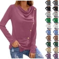 thumbnail image 3 of XFLWAM Women's Cowl Neck Ruched Casual Tops Long Sleeve Button Shirts Slim Fitted Blouses, 3 of 3