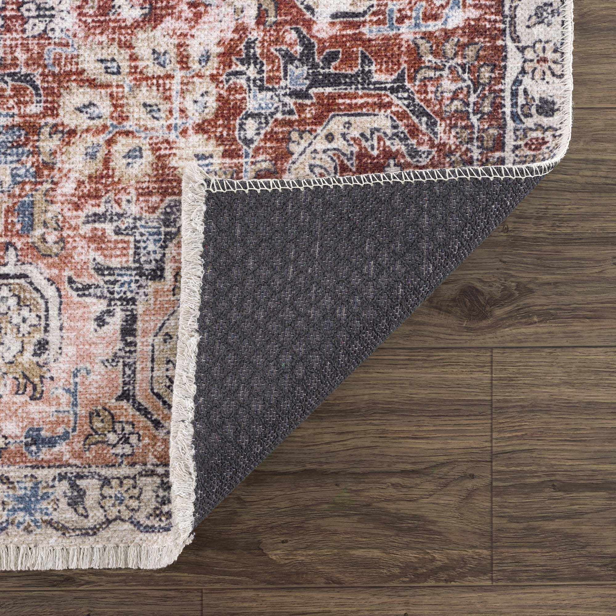 BoutiqueRugs Holli Washable Vintage Runner Rug - Machine Washable - Burgundy, Pale Pink, Olive - 2'7" x 10' Runner