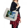 thumbnail image 2 of Ocean Shopping Bag, Beach and Coconut Tree Mahe Island in Seychelles Tranquil Coastal Image Print, Eco-Friendly Reusable Bag for Groceries Beach and More, 15.5" X 14.5", Cream, by Ambesonne, 2 of 2