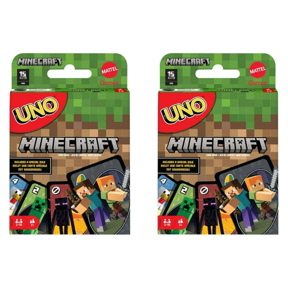 UNO Minecraft Card Game for Kids and Families, 2 to 10 Players, Ages 7 and Up (Pack of 2)