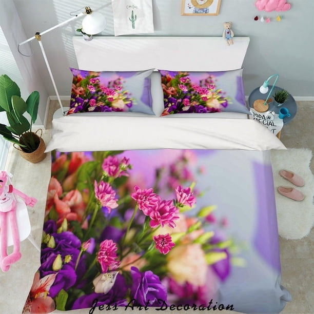 3D Rosa Púrpura Floral Funda de edredón Juego de ropa de cama Fundas de almohada 36