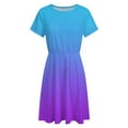 thumbnail image 4 of Blue Purple Gradient Dress Summer Street Style Dresses Female Short Sleeve Printed Sundress, 4 of 7