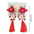 thumbnail image 6 of Eoperou 1 Pair Girls Hairpins Chinese Style Long Tassel Flower Beads Bow Decor Anti-slip Festive Photo Prop New Year Hair Decoration Hair Clips Cosplay Hair Accessories, 6 of 8