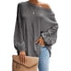 thumbnail image 1 of Camiseta Ahueca Hacia Fuera Manga Larga Cuello oblicuo Color Puro Tops De Un Hombro para Mujer Gris XL, 1 of 6