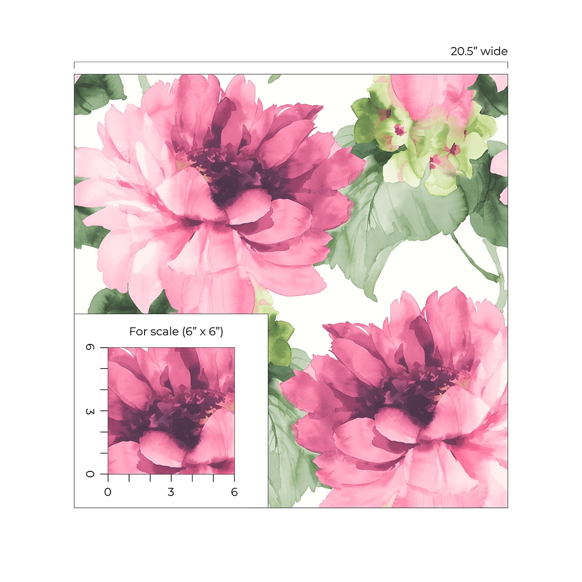 NextWall Harry & Grace Watercolor Floral Peel and Stick Wallpaper 20.5 in. W x 18 ft. L - Cerise Pink & Evergreen