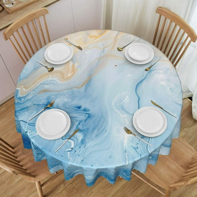Tablecloth Blue Marble Pastel Round 60 x 60 Inch Table Cover Polyester Stain and Wrinkle Resistant Table Cloth for Kitchen Dining Coffee Party