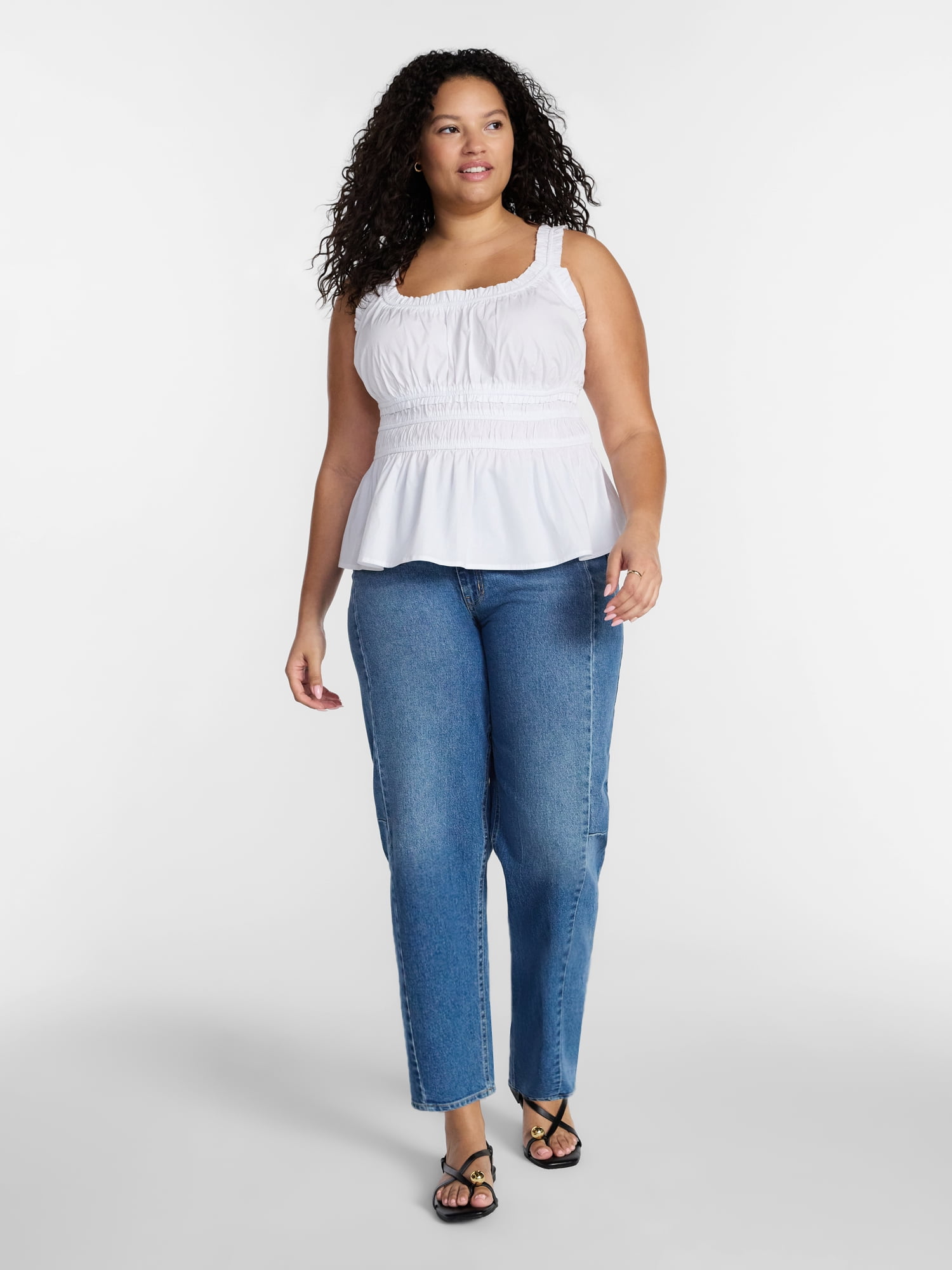 Terra & Sky Women’s Plus Sleeveless Smocked Peplum Tank Top, Sizes 0X-5X