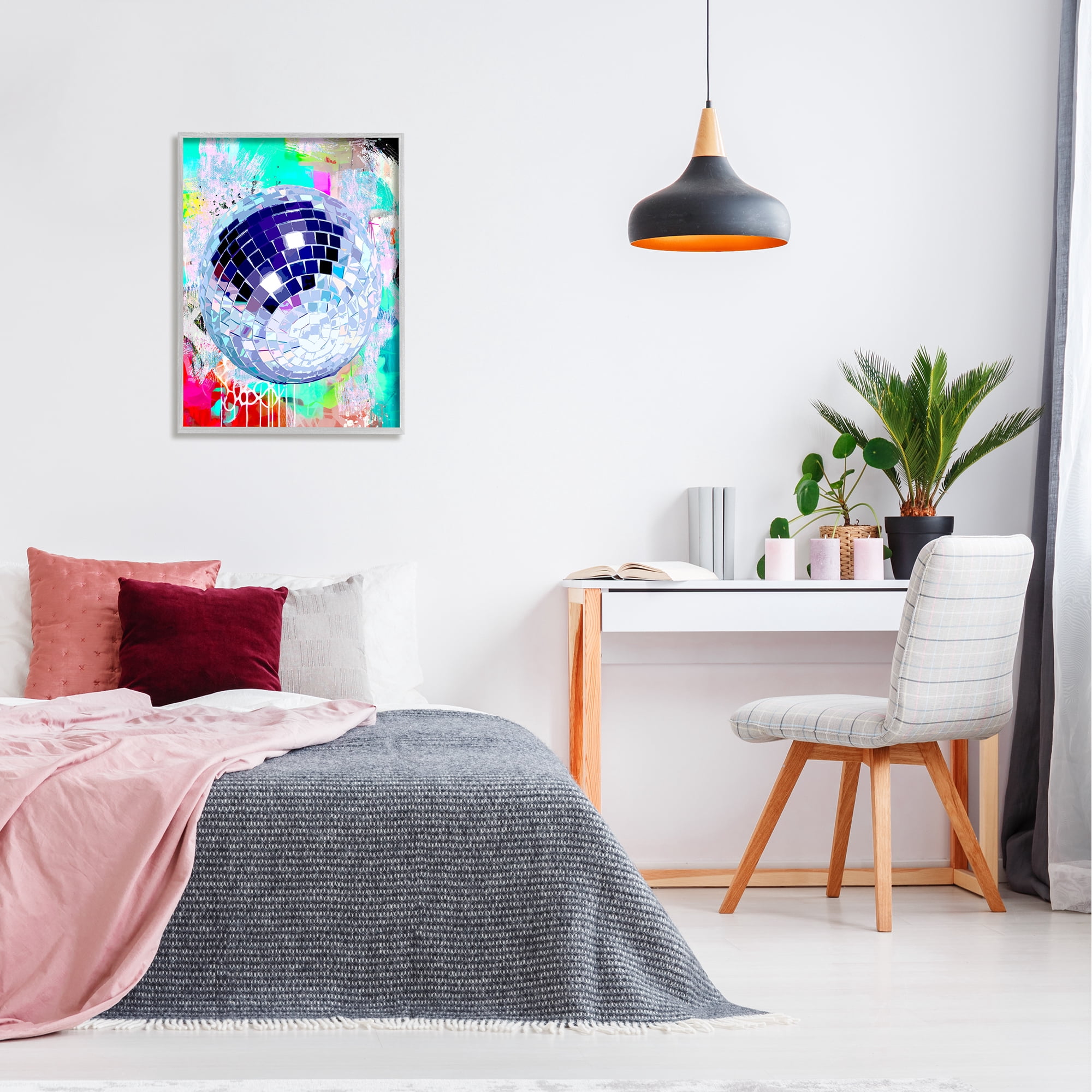 Stupell Industries Disco Ball on Graffiti Abstract Painting Gray Framed Art Print Wall Art, 24 x 30
