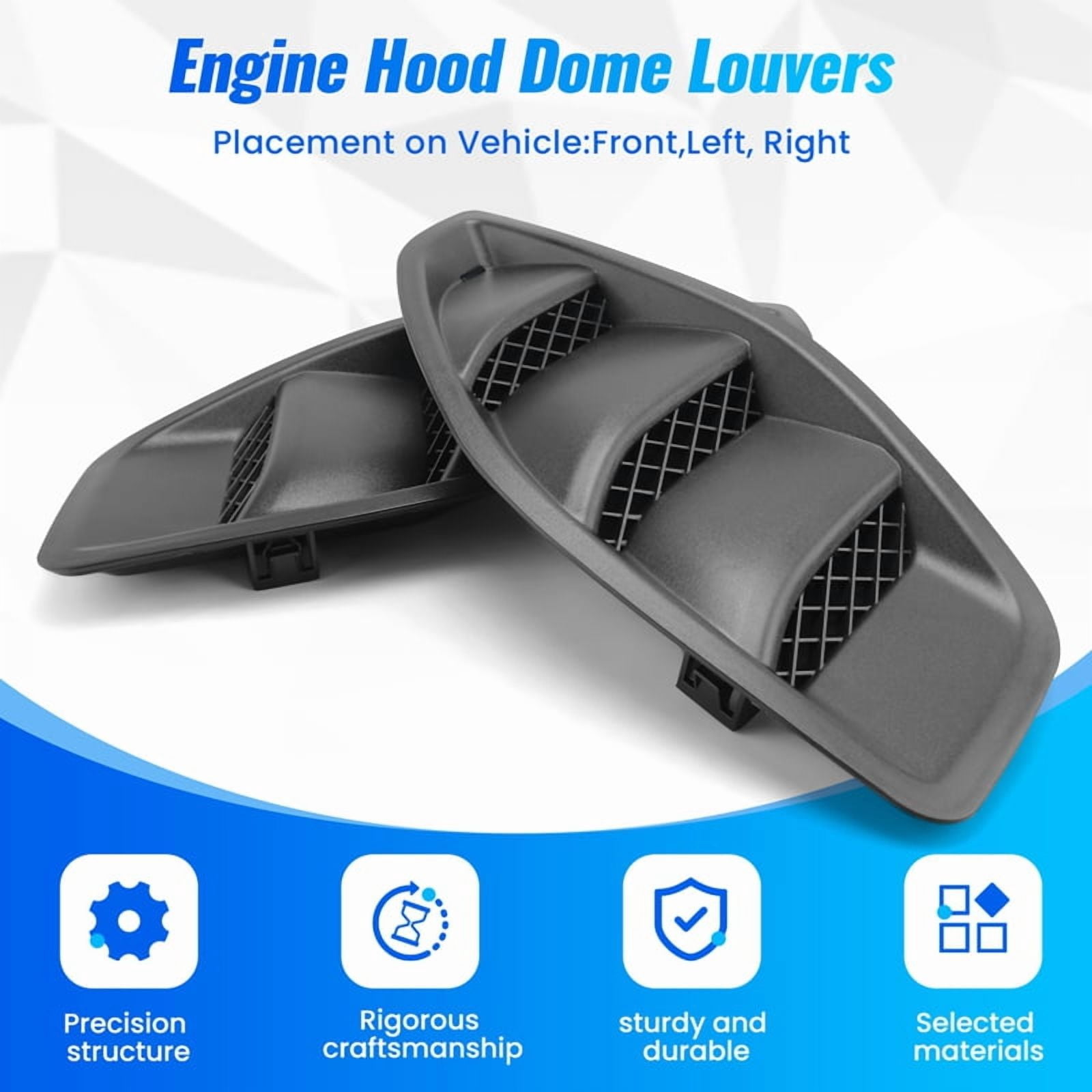 Car Left Right Engine Hood Dome Louvers Air Inlet Vents Bezel Fit for JK 2007-2017,2 x Hood Vents Inlet Cover,Black